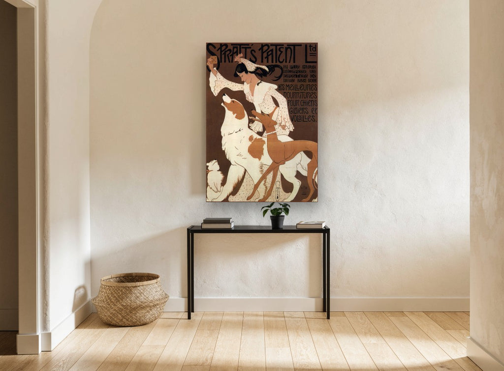 Biscuits for the Dogs vintage canvas print on the wall of a hallway