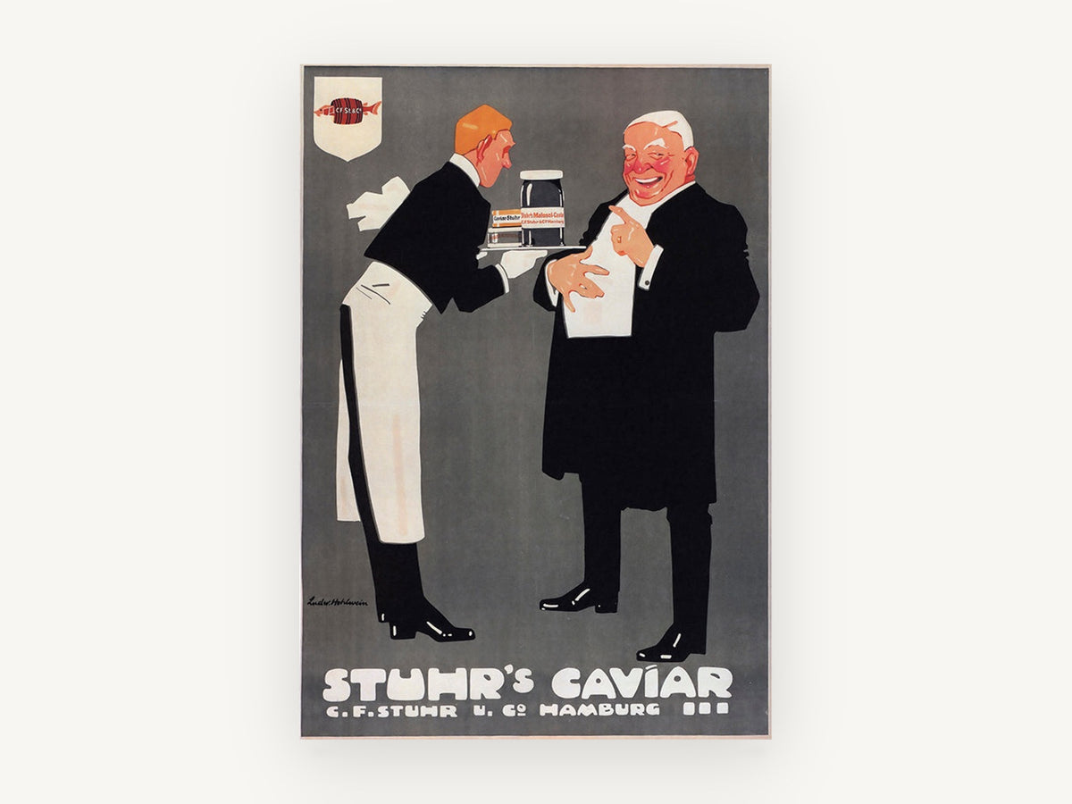 Caviar Waiter and Diner, kitchen canvas wall art print, front view