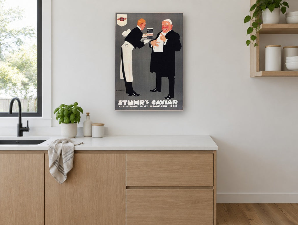 Caviar Waiter and Diner kitchen canvas print on the wall of a kitchen