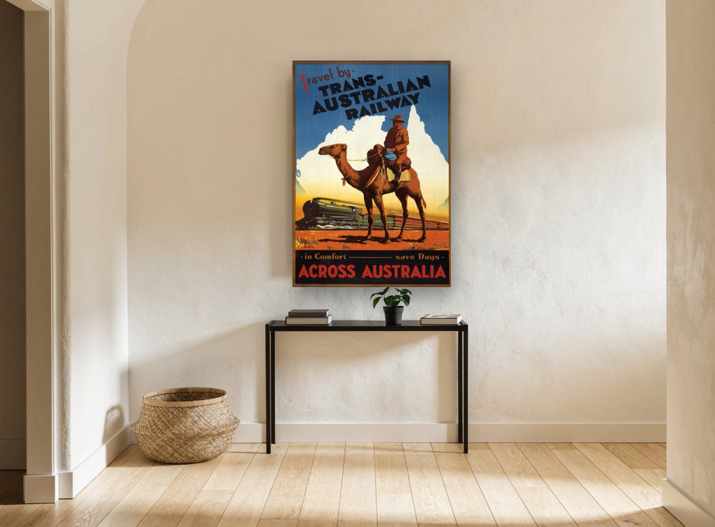 Camel Beside the Railway vintage canvas print on the wall of a hallway