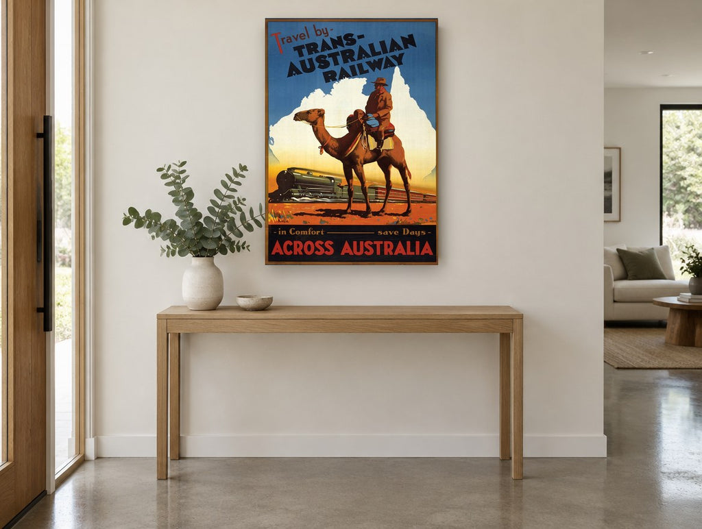 Camel Beside the Railway vintage canvas print on the wall of a entry hall
