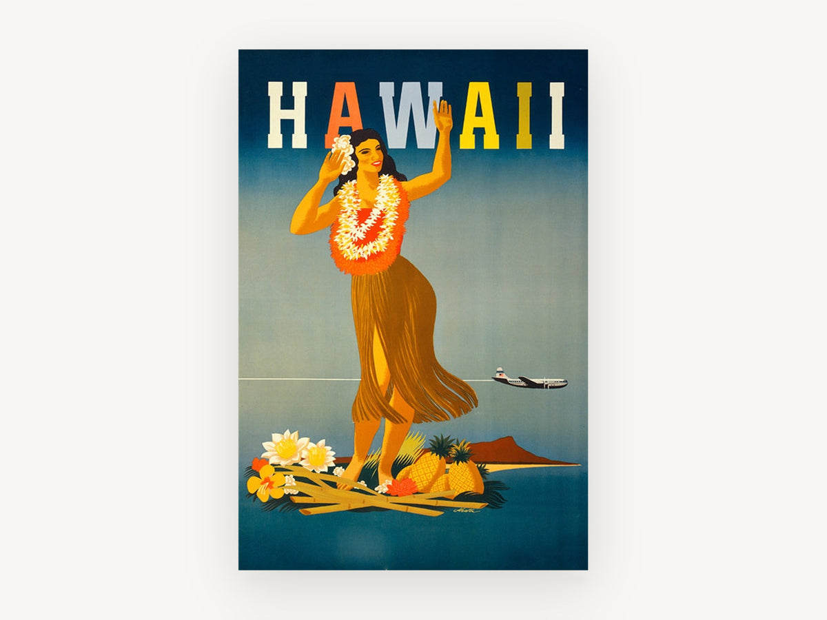 Hula Dancer Hawaii, vintage canvas wall art print, front view