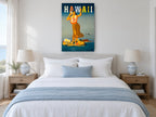 Hula Dancer Hawaii vintage canvas print on the wall of a coastal bedroom