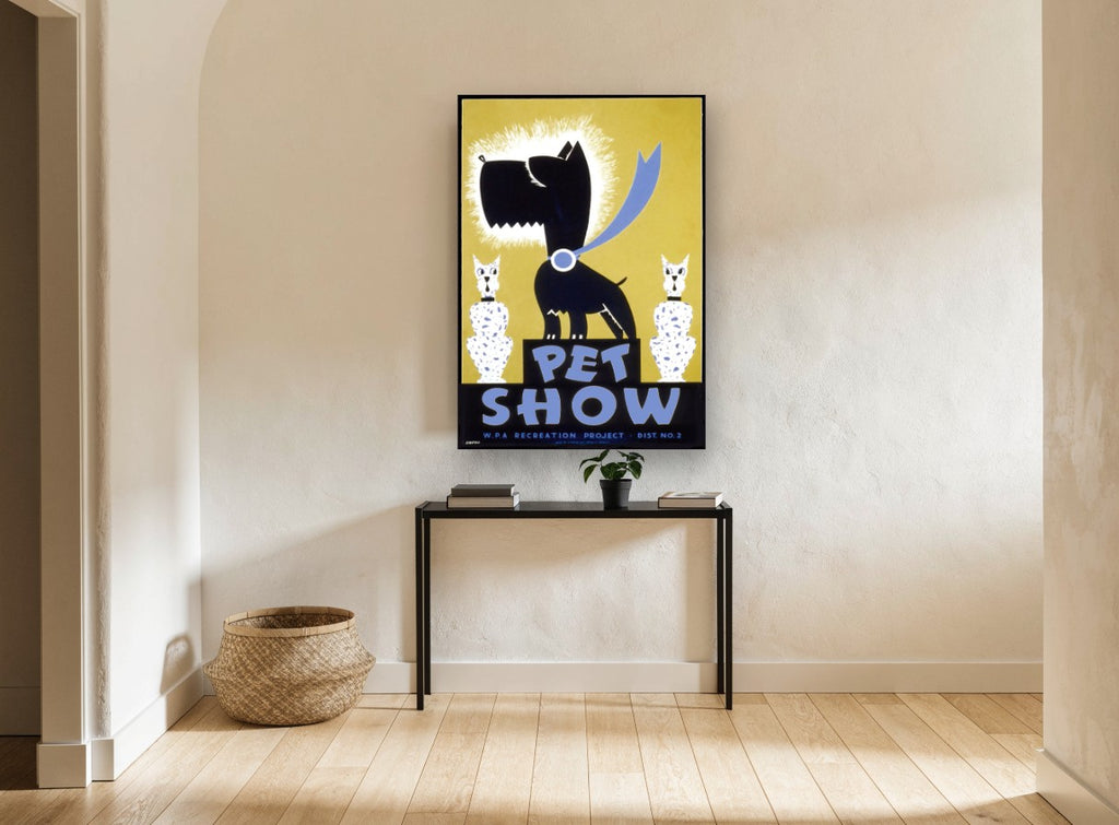 Pet Show Champion vintage canvas print on the wall of a hallway