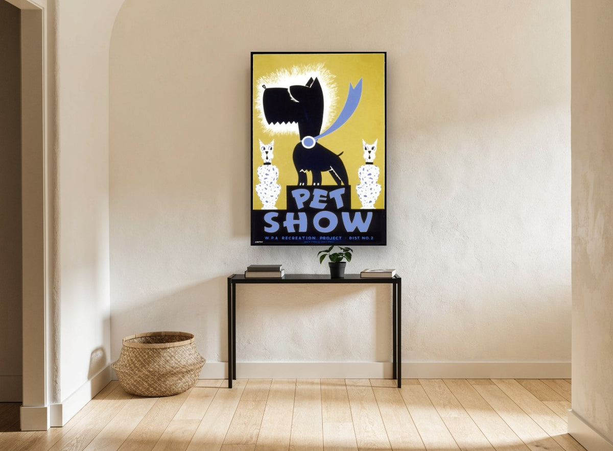 Pet Show Champion vintage canvas print on the wall of a hallway