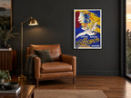 Alcyon Seagull Cyclist vintage canvas print on the wall of a charcoal living room