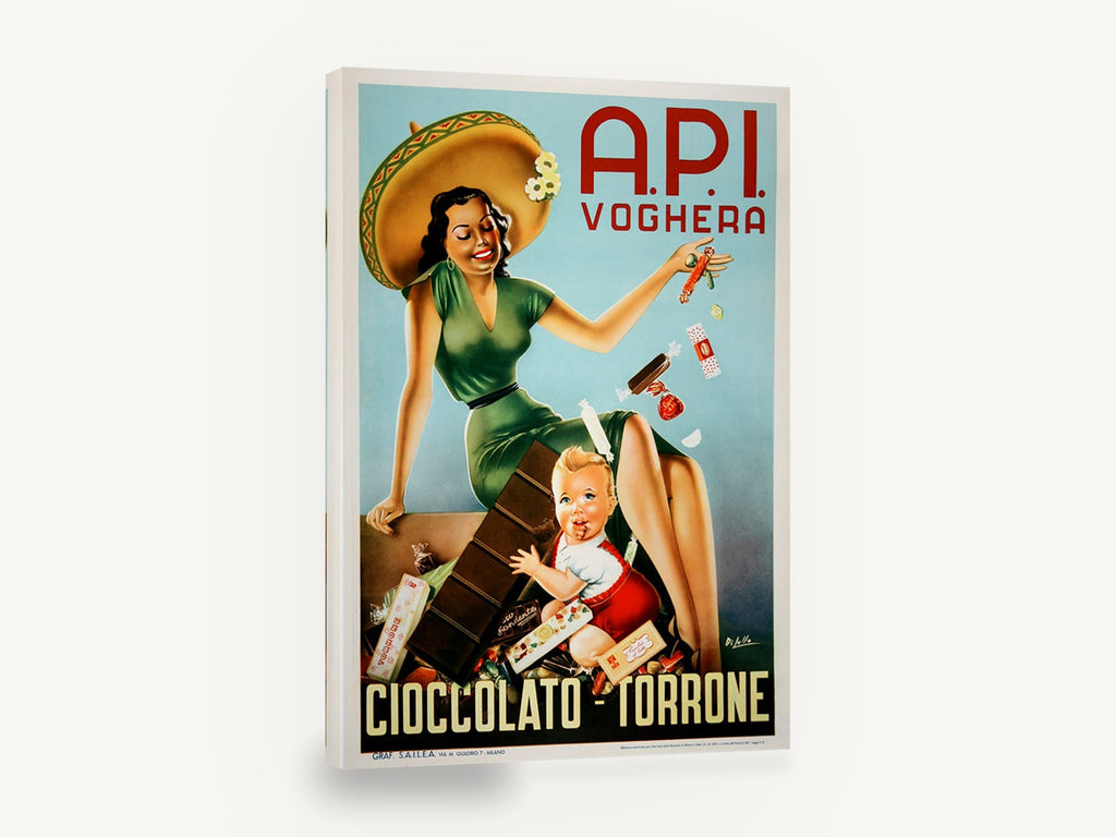 Sweet Treats Voghera, vintage italian chocolate torrone advertisement, stretched canvas wall art print ready to hang