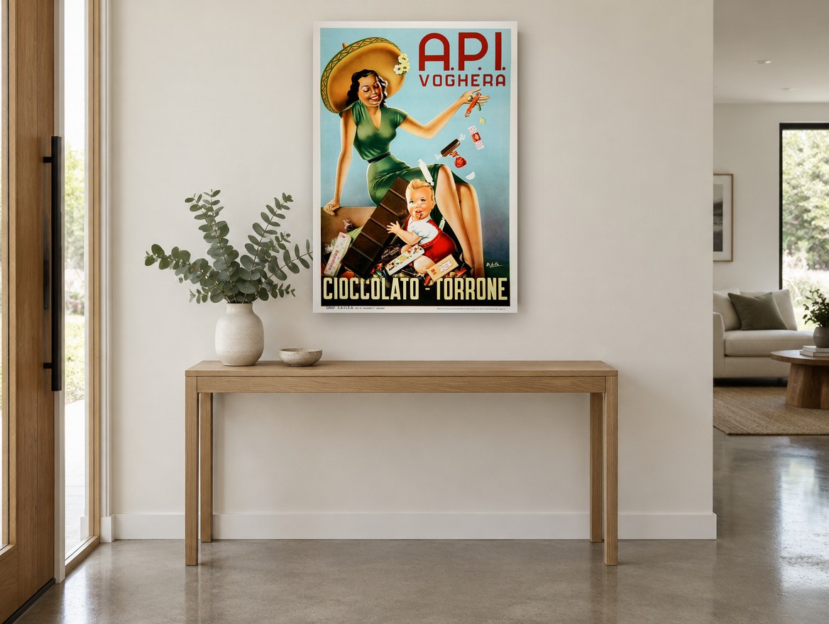 Sweet Treats Voghera vintage canvas print on the wall of a entry hall