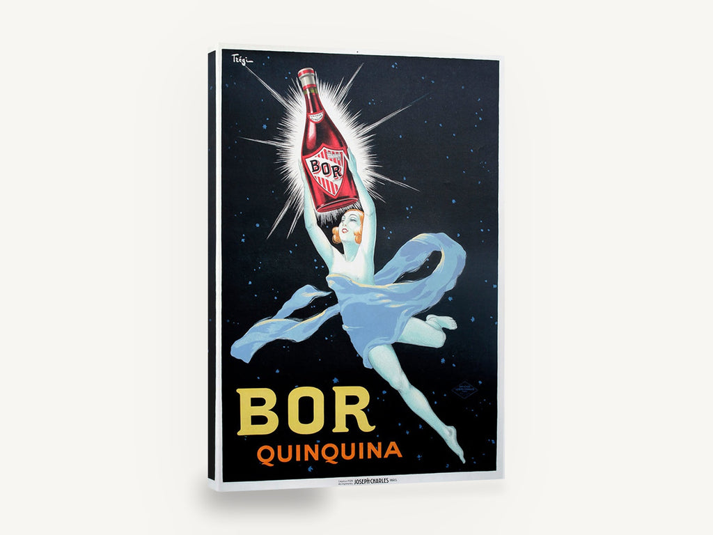 Starlit Bor Quinquina, vintage bor quinquina aperitif poster, stretched canvas wall art print ready to hang