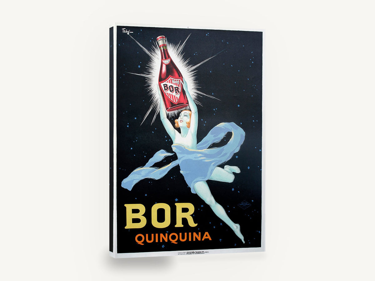 Starlit Bor Quinquina, vintage bor quinquina aperitif poster, stretched canvas wall art print ready to hang