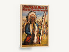 Chief Iron Tail Rides, vintage buffalo bill wild west poster, stretched canvas wall art print ready to hang