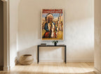 Chief Iron Tail Rides vintage canvas print on the wall of a hallway