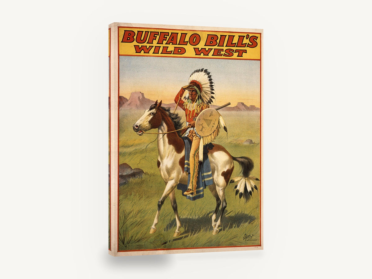 Wild West Horseback Rider, vintage buffalo bill's wild west poster, stretched canvas wall art print ready to hang