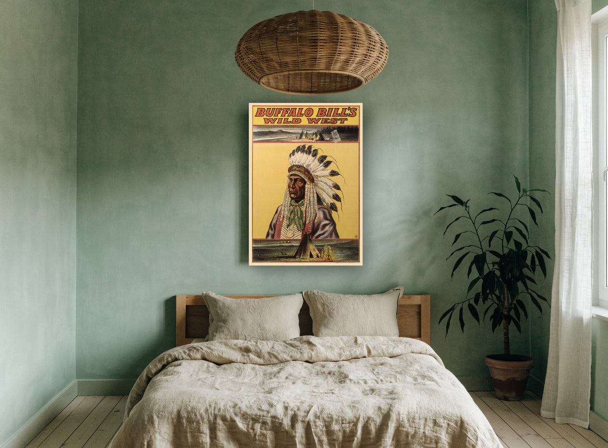 Chief of the Wild West vintage canvas print on the wall of a bedroom