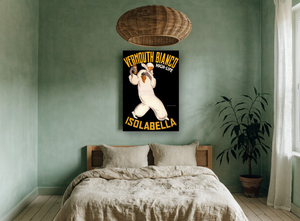 Pierrot With Grapes vintage canvas print on the wall of a bedroom