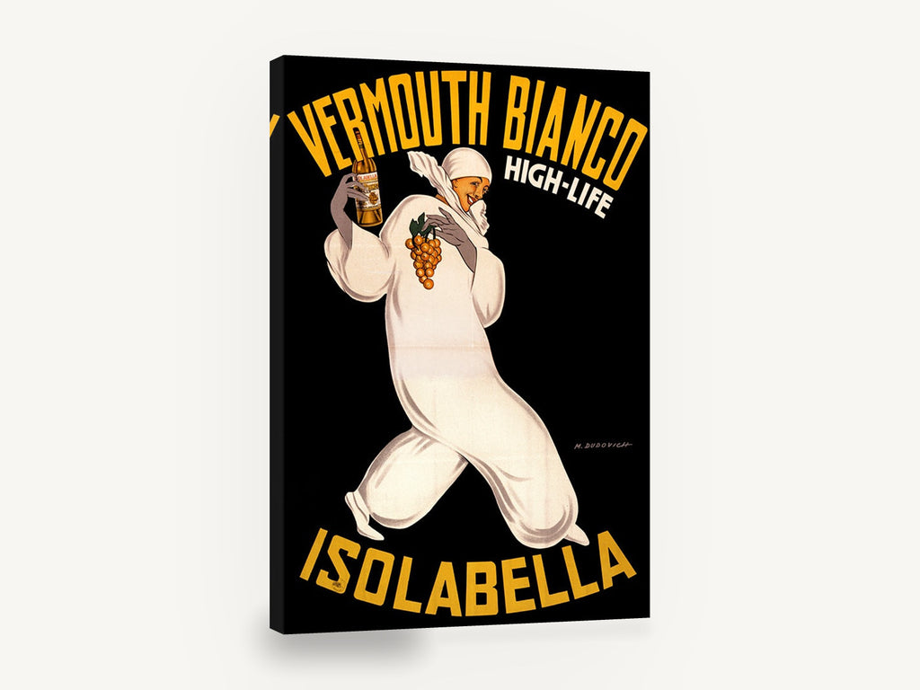 Pierrot With Grapes, vintage vermouth bianco advertising poster, stretched canvas wall art print ready to hang