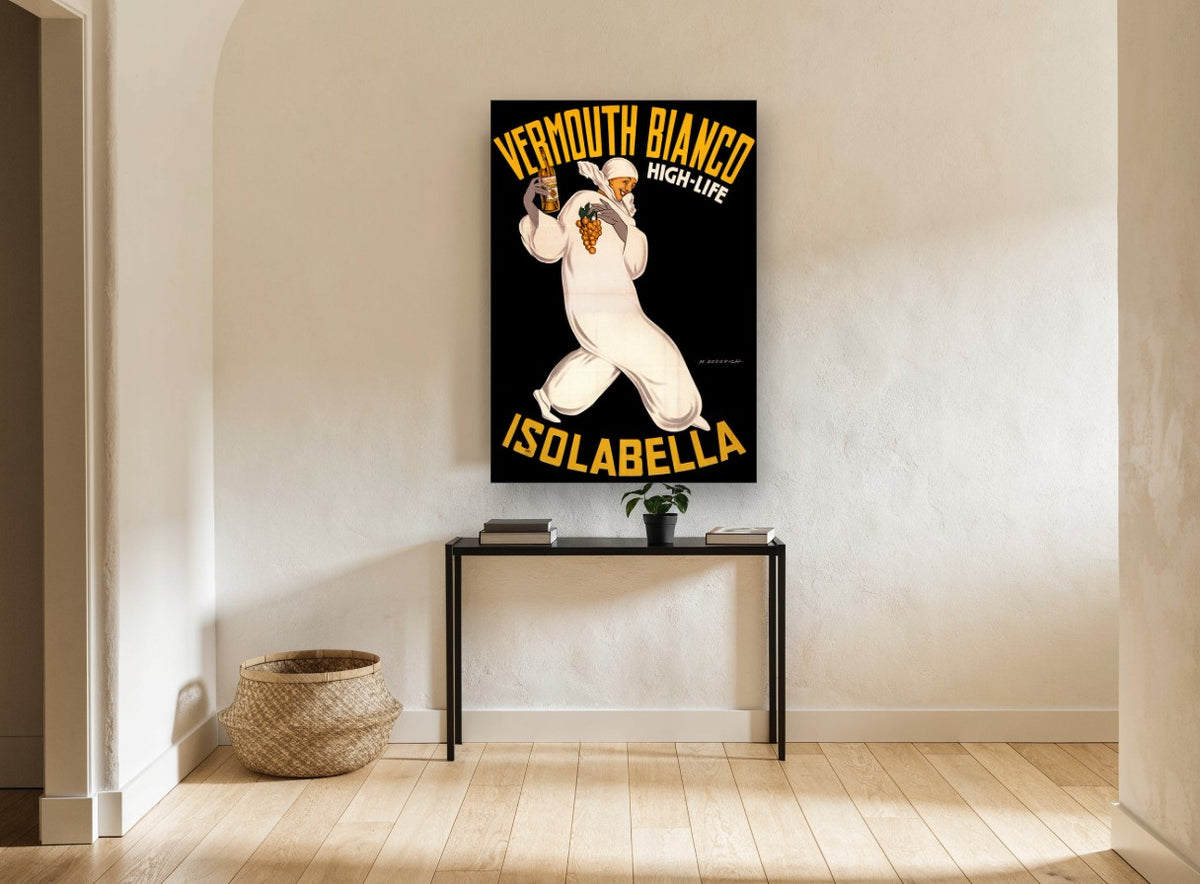 Pierrot With Grapes vintage canvas print on the wall of a hallway