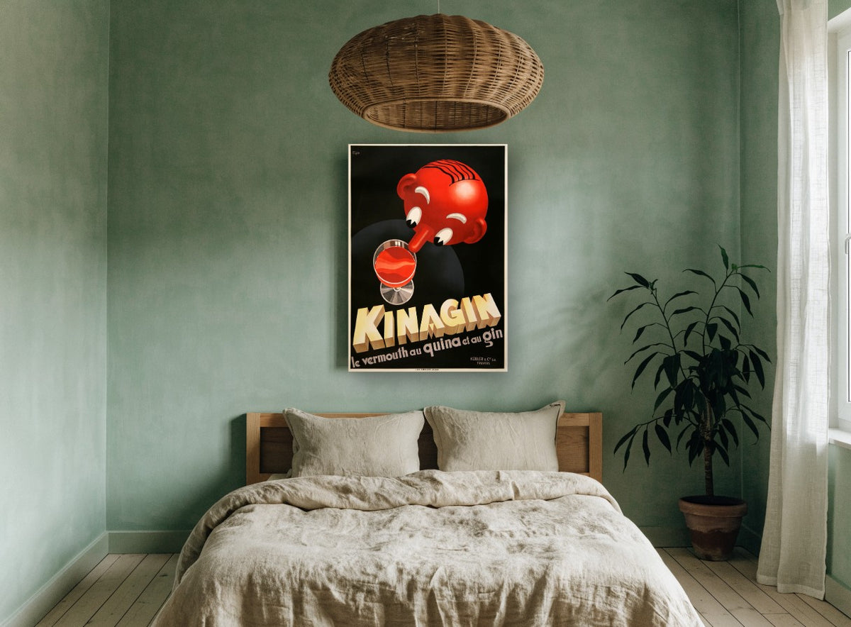 Kinagin Red Head vintage canvas print on the wall of a bedroom