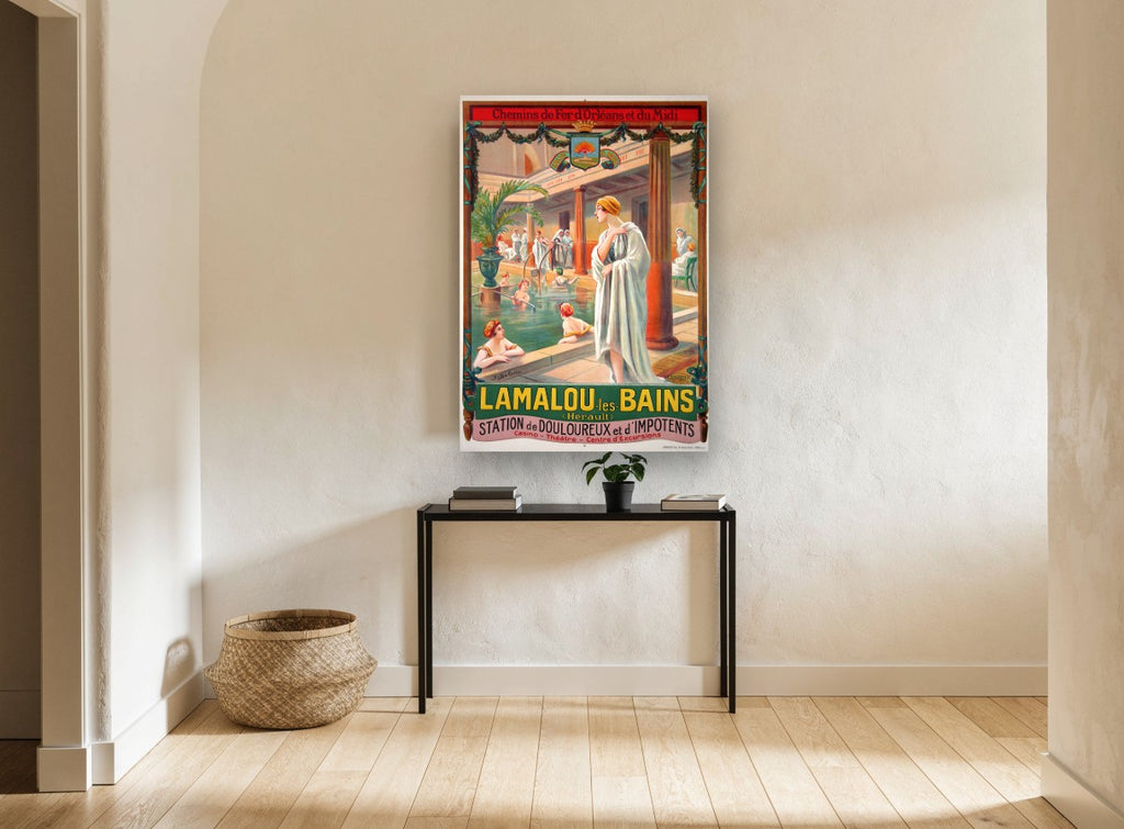 Bathing Hall at Lamalou vintage canvas print on the wall of a hallway