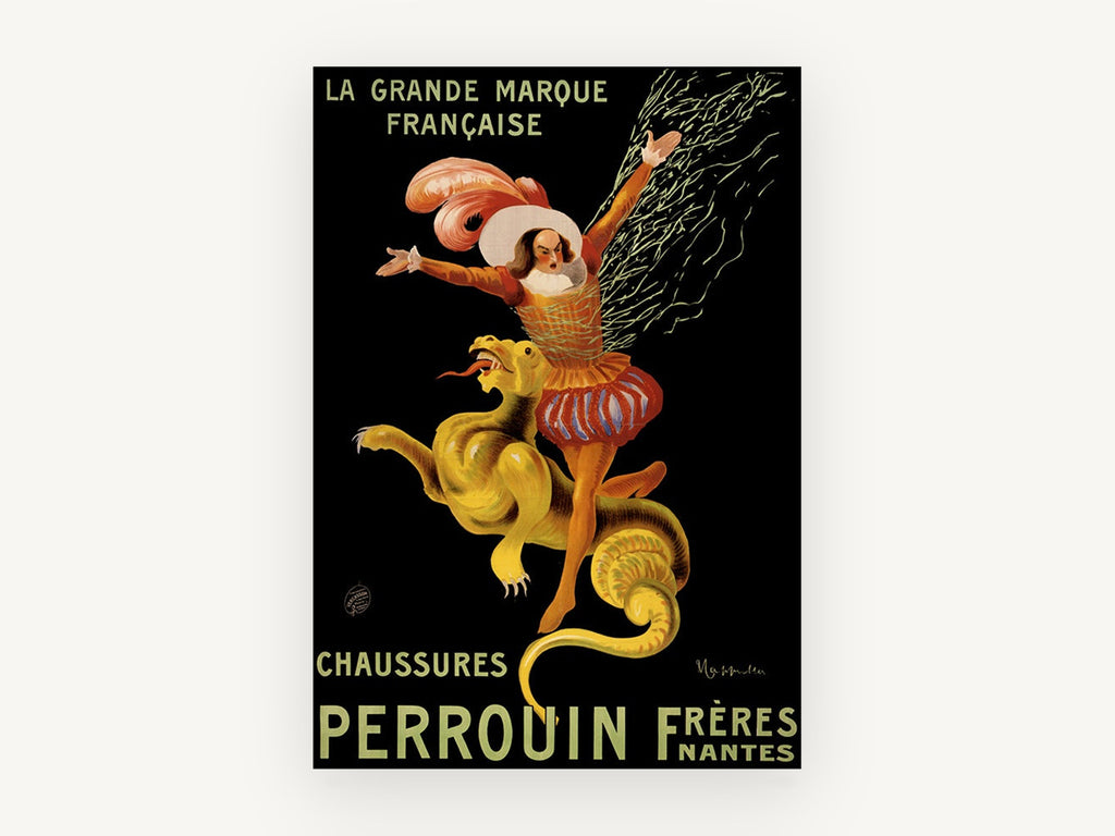 Dragon Rider Shoe Advertisement, vintage canvas wall art print, front view