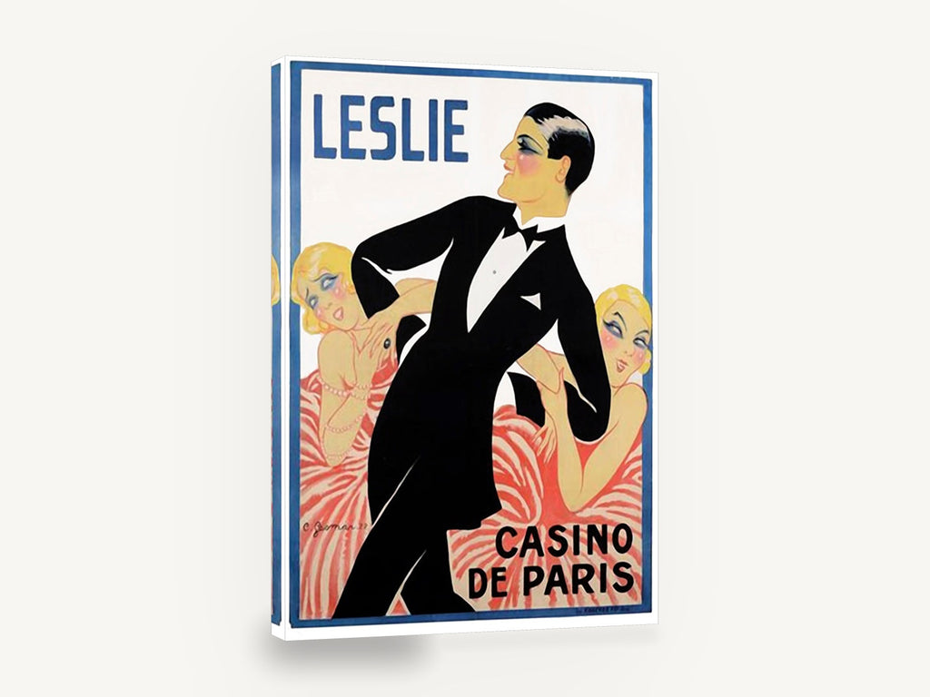 Leslie at Casino de Paris, vintage casino de paris art deco poster, stretched canvas wall art print ready to hang