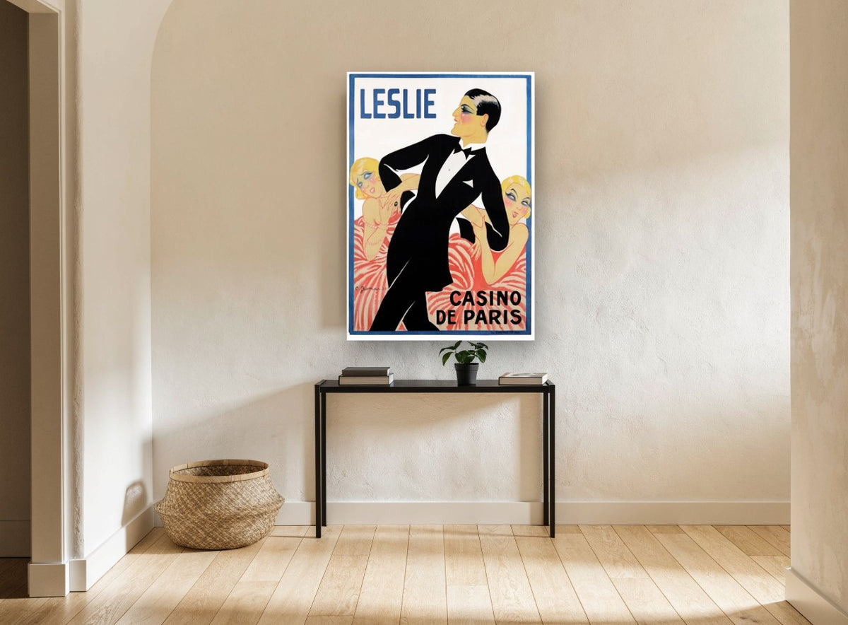 Leslie at Casino de Paris vintage canvas print on the wall of a hallway