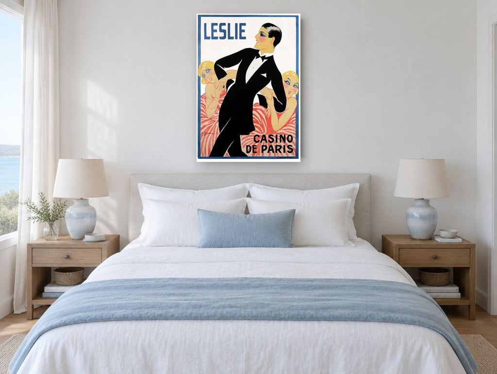 Leslie at Casino de Paris vintage canvas print on the wall of a coastal bedroom