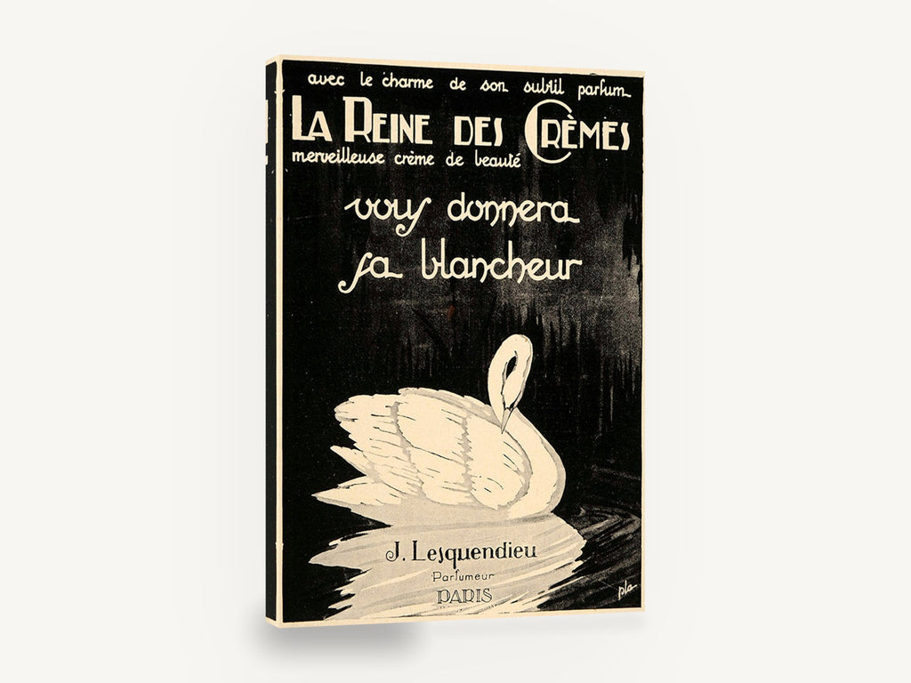 Swan of the Cream Queen, vintage french perfume swan advertisement, stretched canvas wall art print ready to hang
