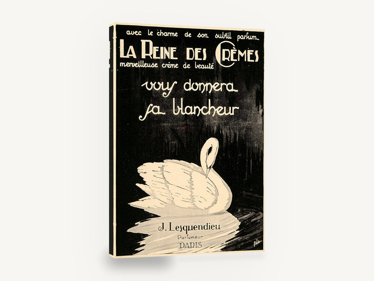 Swan of the Cream Queen, vintage french perfume swan advertisement, stretched canvas wall art print ready to hang