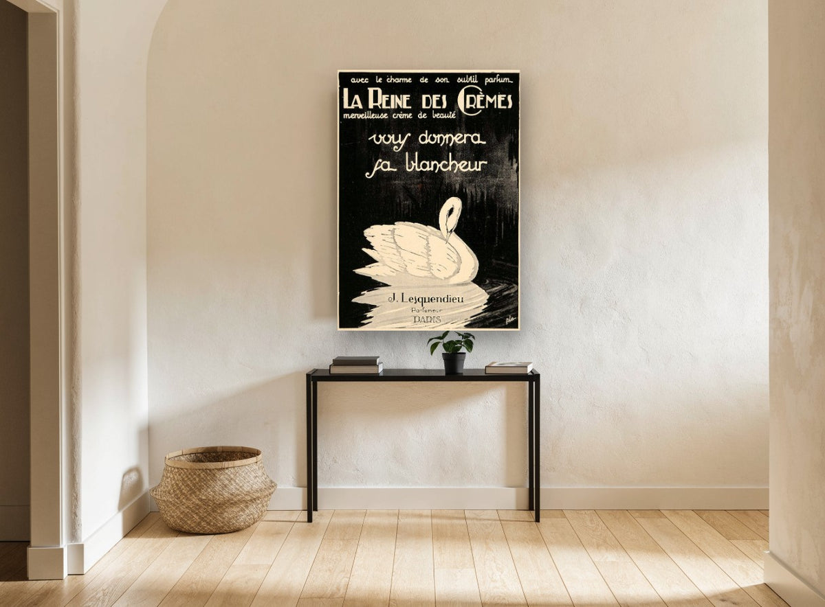Swan of the Cream Queen vintage canvas print on the wall of a hallway