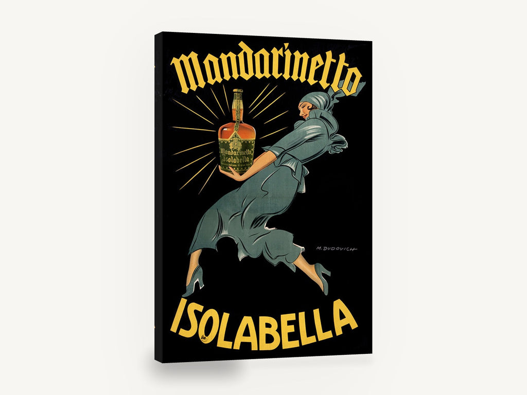 Leaping Mandarinetto Woman, vintage mandarinetto liqueur advertising poster, stretched canvas wall art print ready to hang