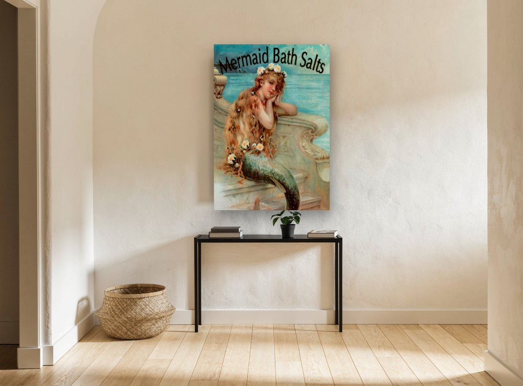 Mermaid at the Balustrade vintage canvas print on the wall of a hallway