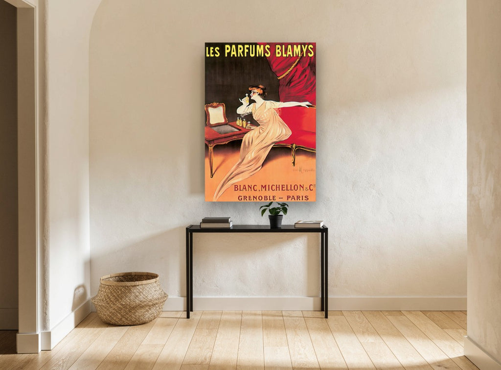 Lady at the Dressing Table vintage canvas print on the wall of a hallway