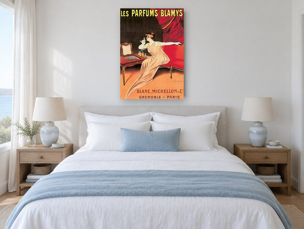 Lady at the Dressing Table vintage canvas print on the wall of a coastal bedroom