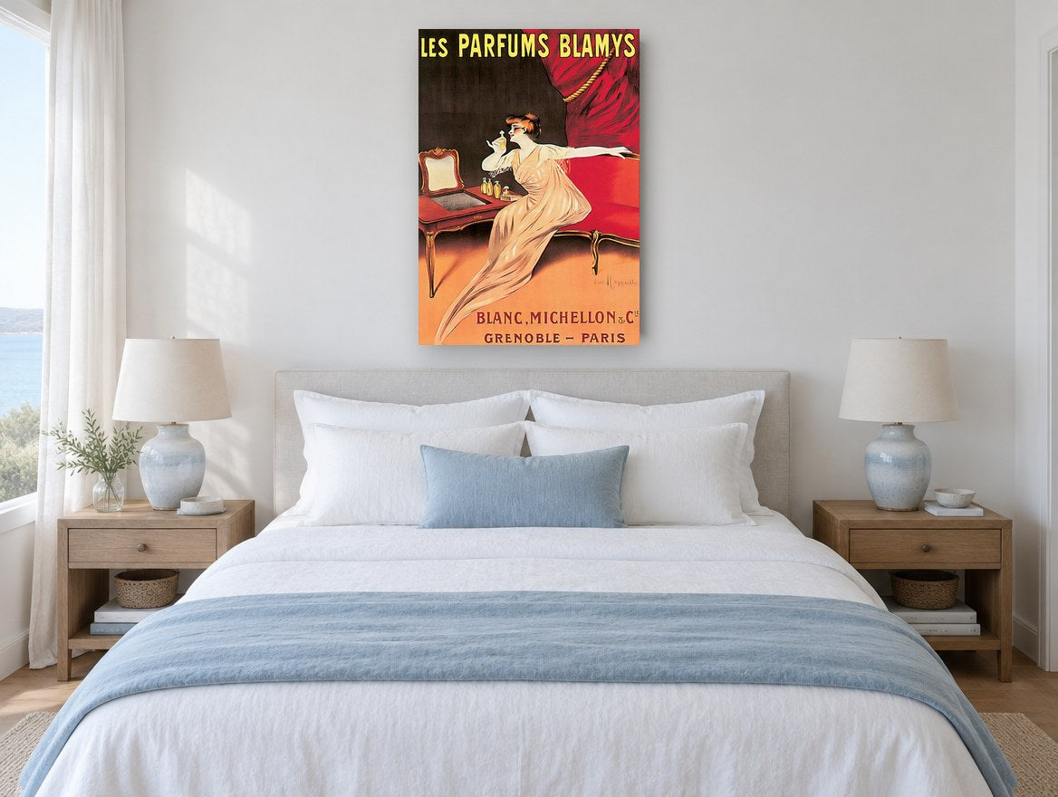 Lady at the Dressing Table vintage canvas print on the wall of a coastal bedroom