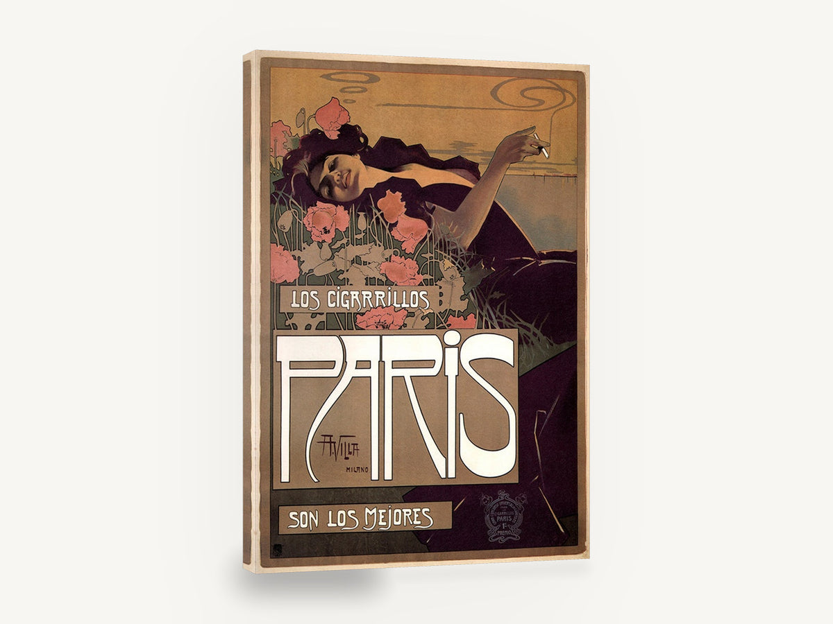 Poppies and Cigarette Smoke, vintage art nouveau cigarette advertisement, stretched canvas wall art print ready to hang