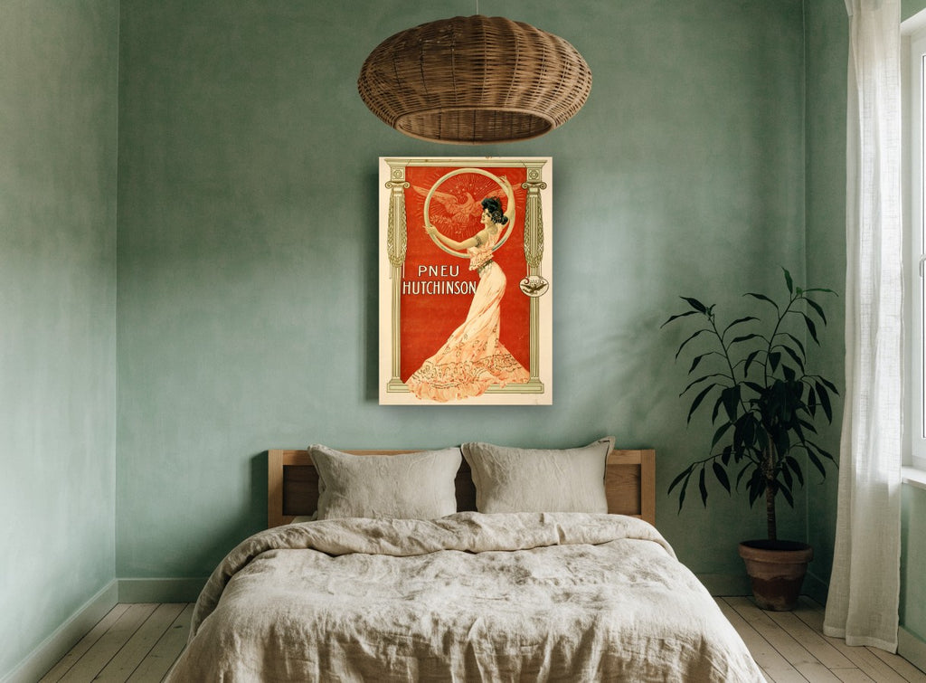 Lady of the Eagle Hoop vintage canvas print on the wall of a bedroom