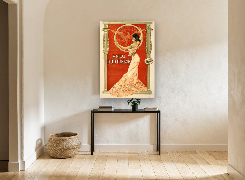 Lady of the Eagle Hoop vintage canvas print on the wall of a hallway