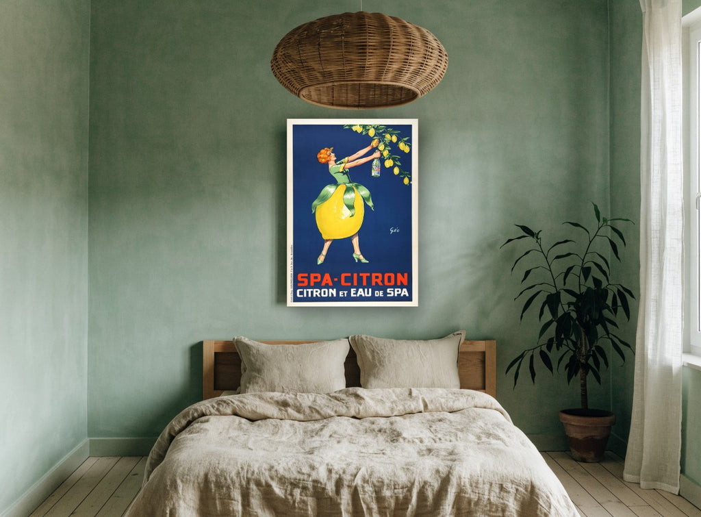 Lemon Dress Spa Citron vintage canvas print on the wall of a bedroom