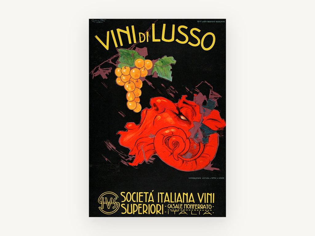 Vini di Lusso Grapes, vintage canvas wall art print, front view