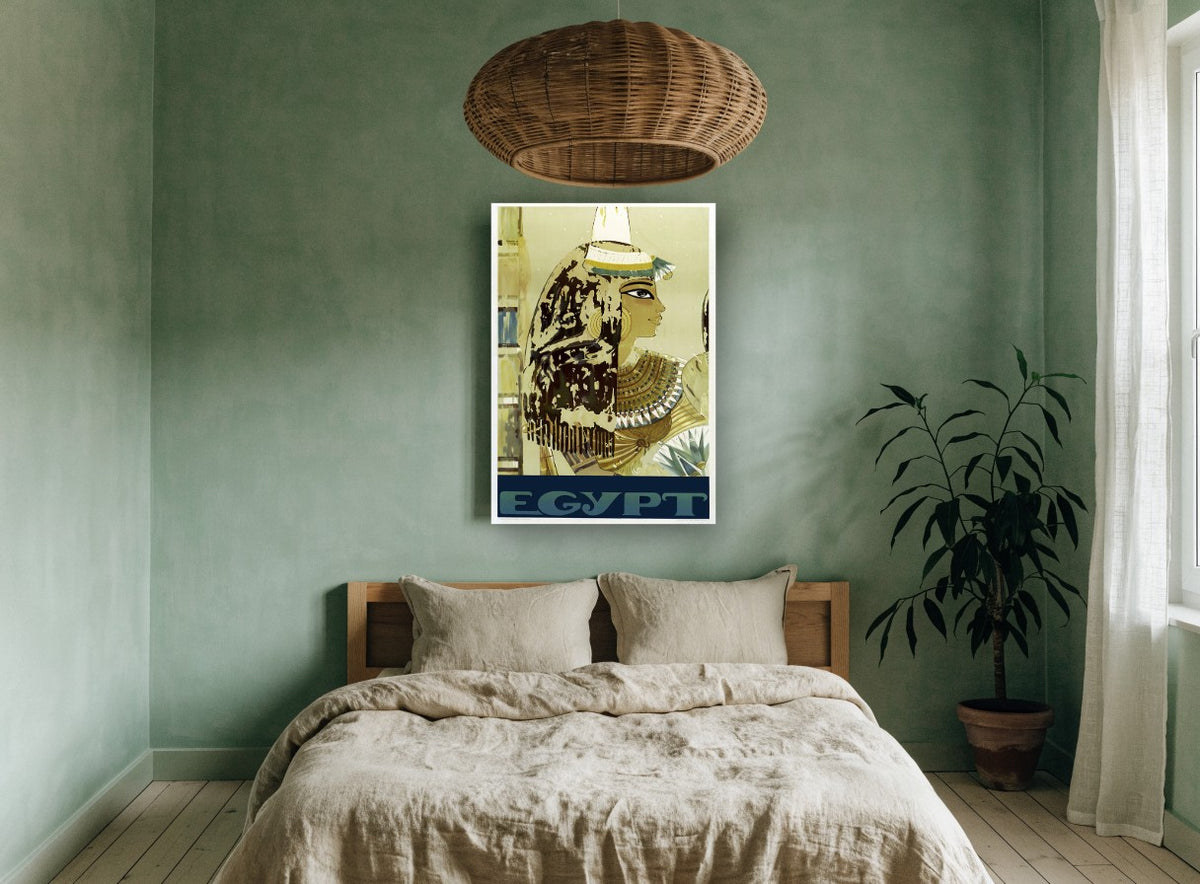 Egyptian Profile Portrait vintage canvas print on the wall of a bedroom