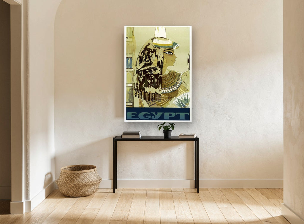 Egyptian Profile Portrait vintage canvas print on the wall of a hallway