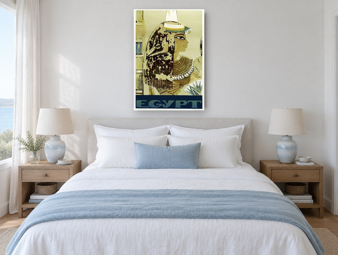Egyptian Profile Portrait vintage canvas print on the wall of a coastal bedroom