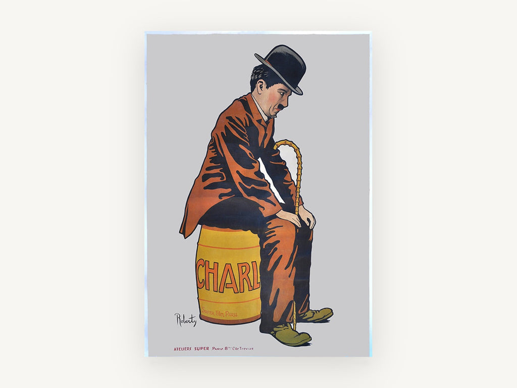 Charlie on the Barrel, vintage canvas wall art print, front view