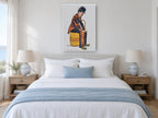 Charlie on the Barrel vintage canvas print on the wall of a coastal bedroom
