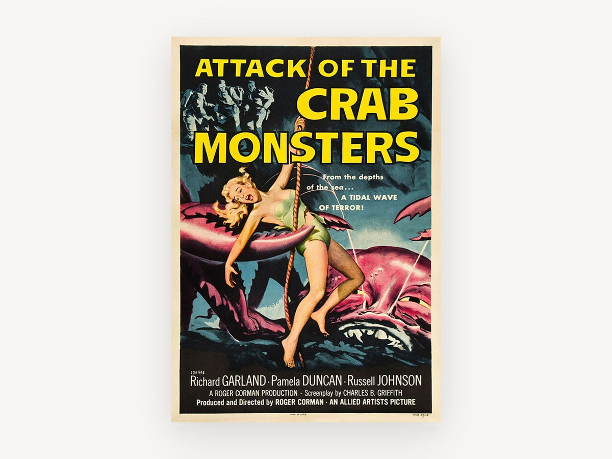 Crab Monsters Attack, vintage canvas wall art print, front view