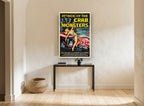 Crab Monsters Attack vintage canvas print on the wall of a hallway