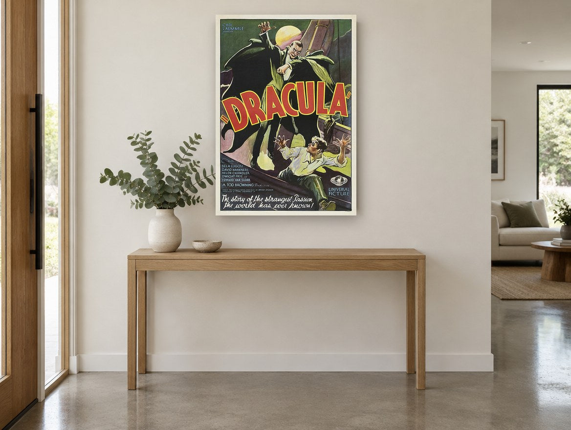 Dracula Ship Deck Horror vintage canvas print on the wall of a entry hall