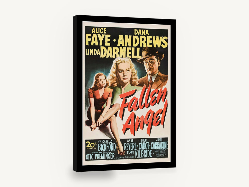 Fallen Angel Film Noir, vintage fallen angel film noir poster, stretched canvas wall art print ready to hang