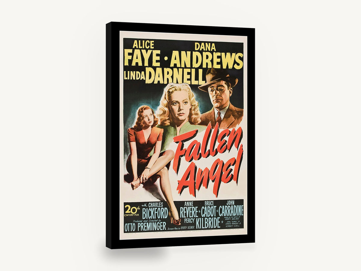 Fallen Angel Film Noir, vintage fallen angel film noir poster, stretched canvas wall art print ready to hang